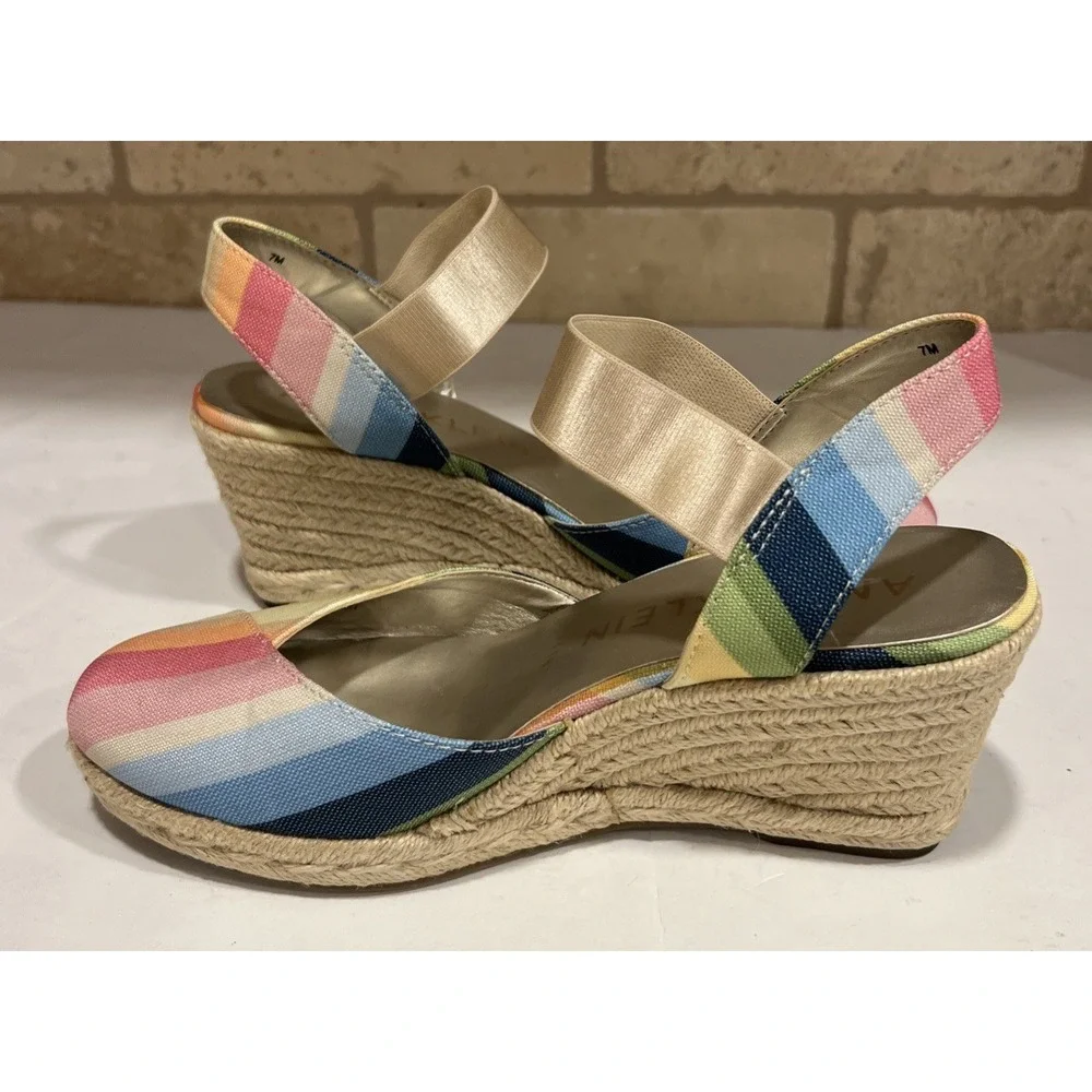 Anne Klein Acer Rainbow Espadrille Wedge Sandals Jute Slip‎ On Shoes Size 7
